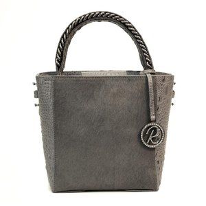 Raviani Grey Croc-Embossed Leather Handbag